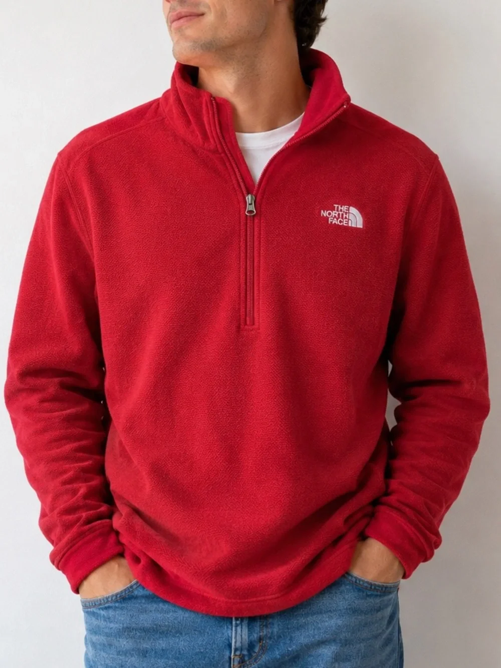 The North Face Men's Red Half-Zip Fleece Pullover